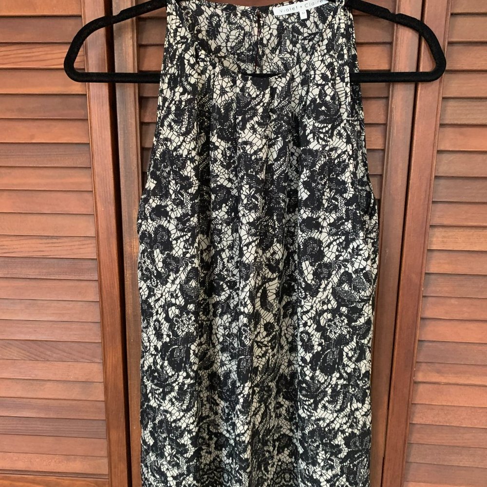 Violet & Claire Cream and Black Lace Print Dress Top Size M